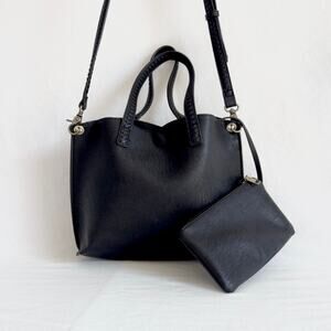 SASHA & SOFI Classic Simple Black Faux Leather Crossbody HandBag w/ Pouch